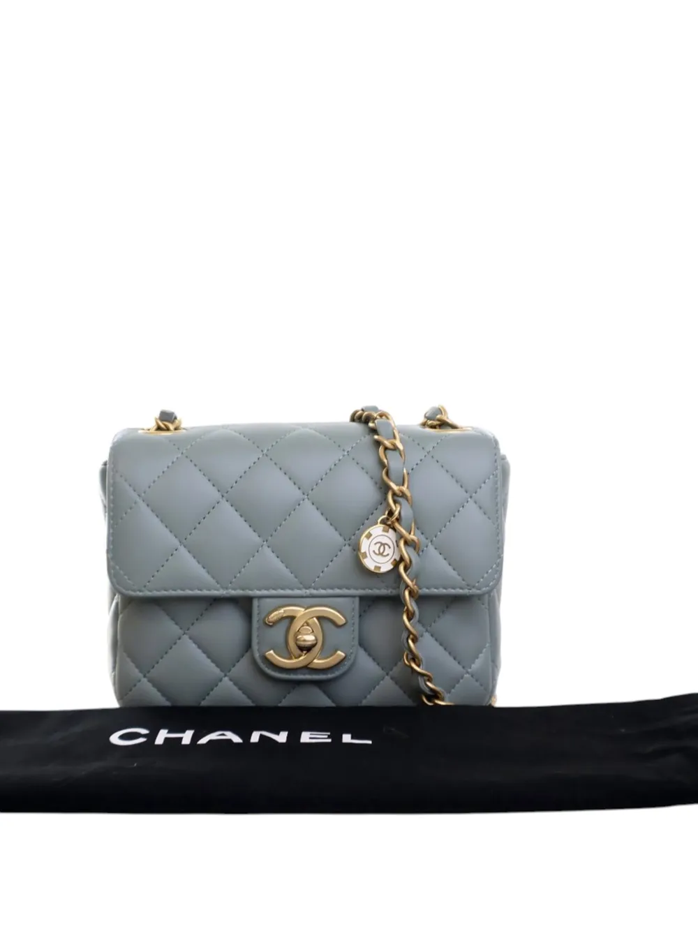 CHANEL Pre-owned 2021-2025 Mini Square Lambskin Casino Royale Charms Single Flap Crossbody Bag In Blue