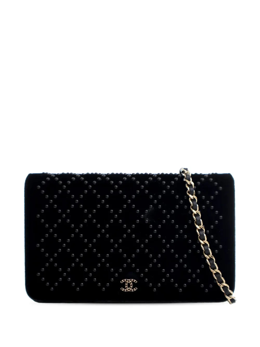 CHANEL Pre-Owned 2017-2018 CC Velvet Studded Wallet On Chain crossbody bag - Nero