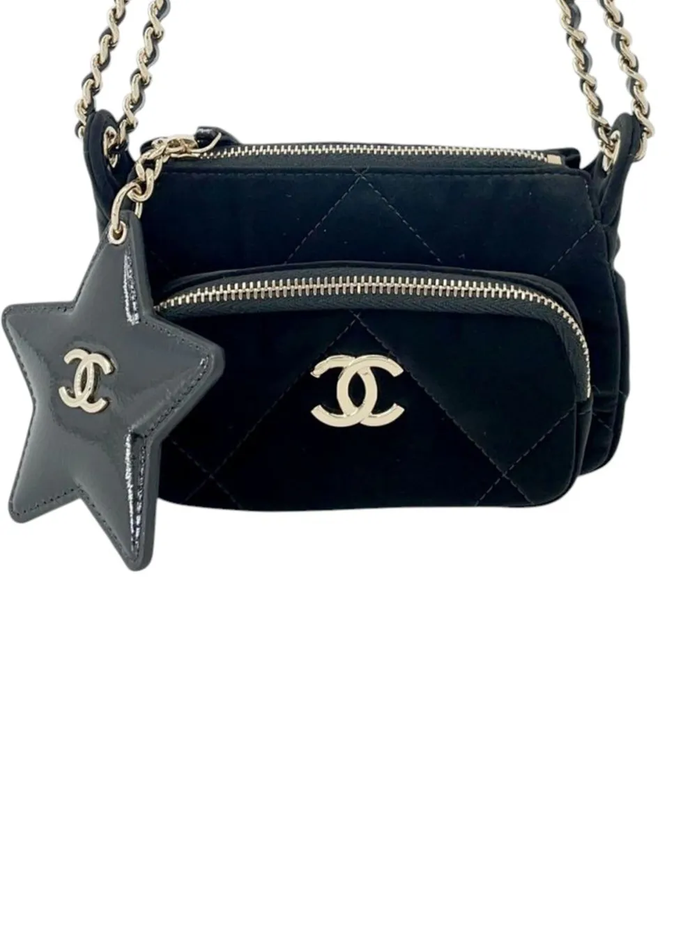 CHANEL Pre-Owned 2025 Coco Neige Velvet Effect Nylon Clutch with Chain crossbody bag - Nero