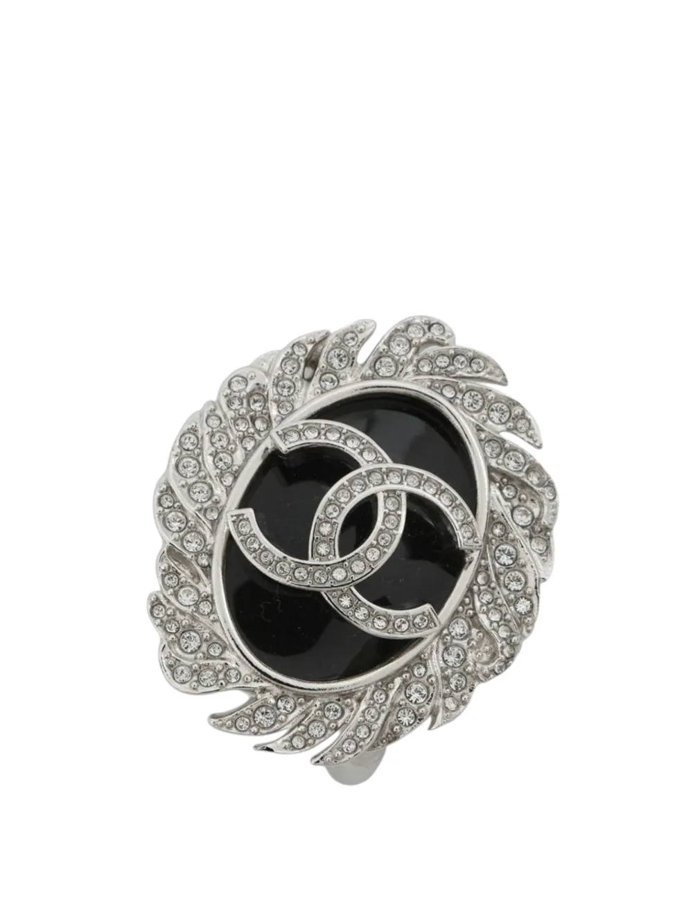 CHANEL Pre-Owned 2025 Silver Plated CC Rhinestones Enamel Brooch costume brooch - Argento