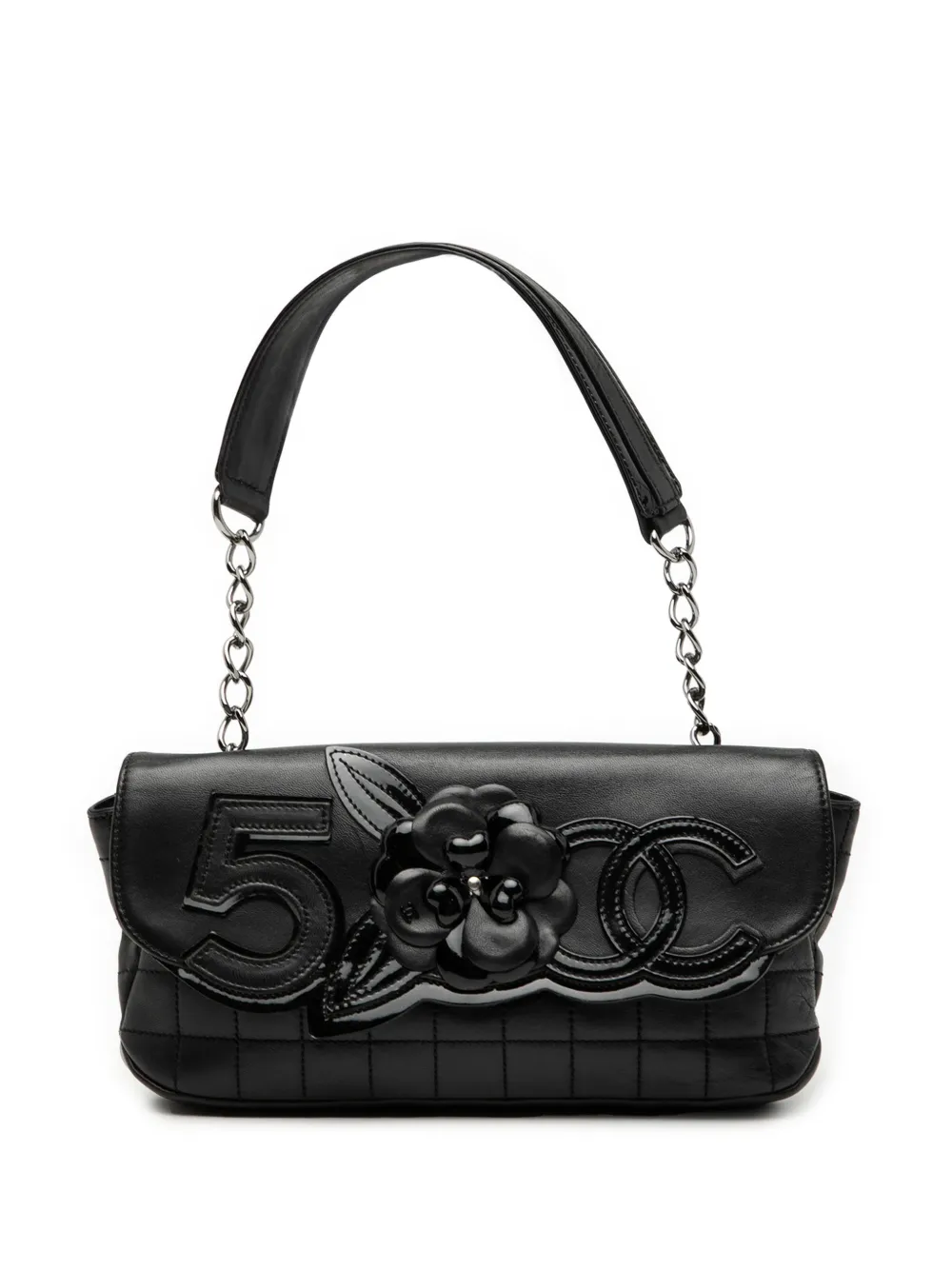 CHANEL Pre-Owned 2006-2008 Camellia CC Choco Bar No 5 Lambskin shoulder bag - Nero
