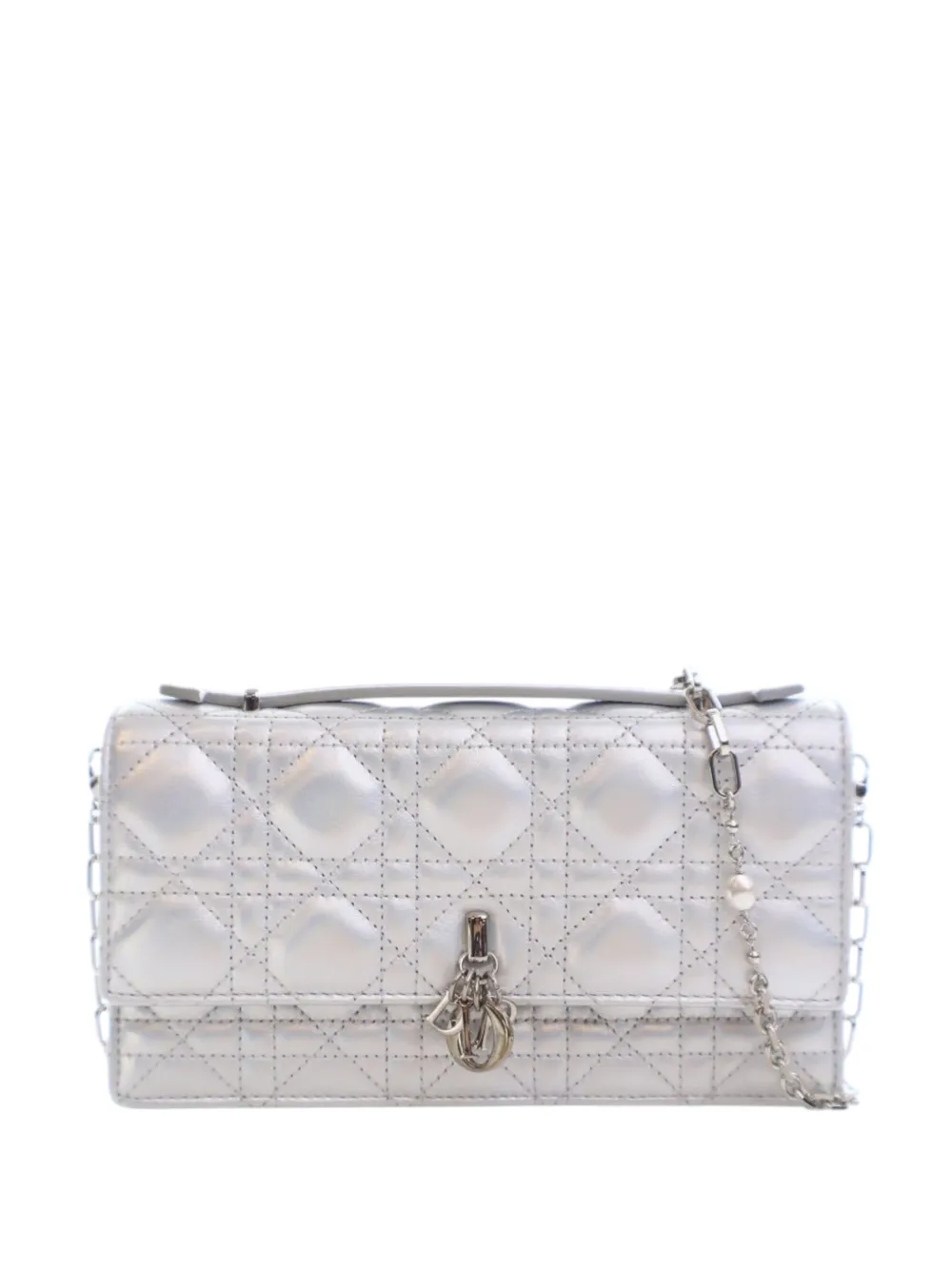 Christian Dior Pre-Owned 2023 Mini Iridescent Metallic Lambskin Cannage My Dior Bag satchel - Silber