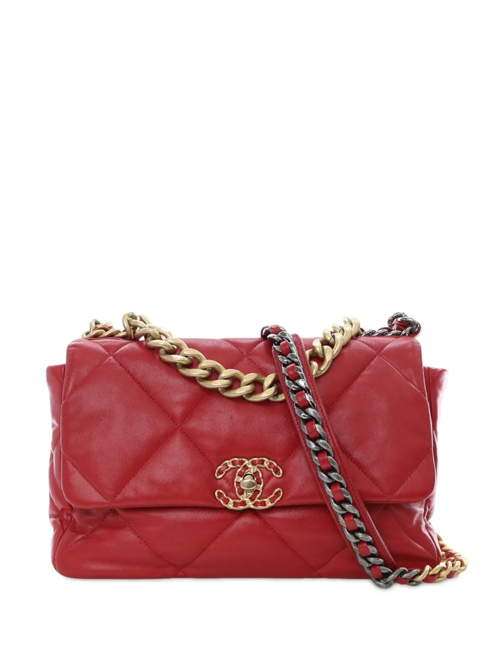CHANEL Pre-Owned 2020 Large Lambskin 19 Flap satchel - Rosso