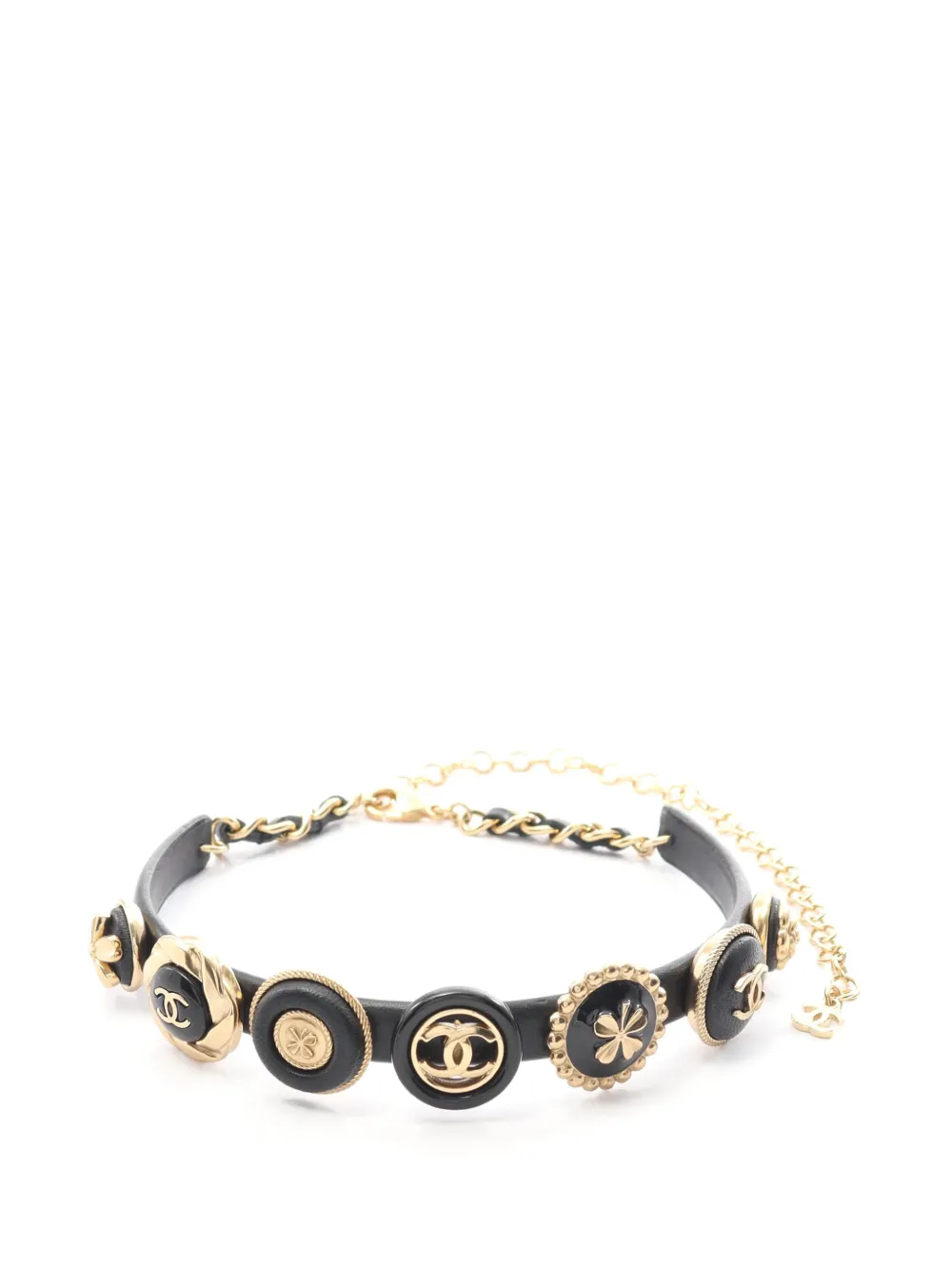 CHANEL Pre-Owned 2013 Gold Plated Leather Lucky Charms Choker Necklace costume necklace - Nero