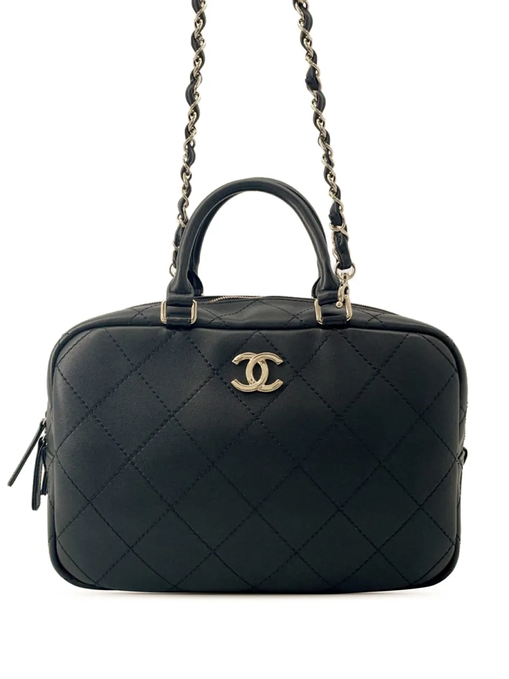 CHANEL Pre-Owned 2021-2025 CC Calfskin Diamond Stitched Top Handle Bowling Bag satchel - Nero