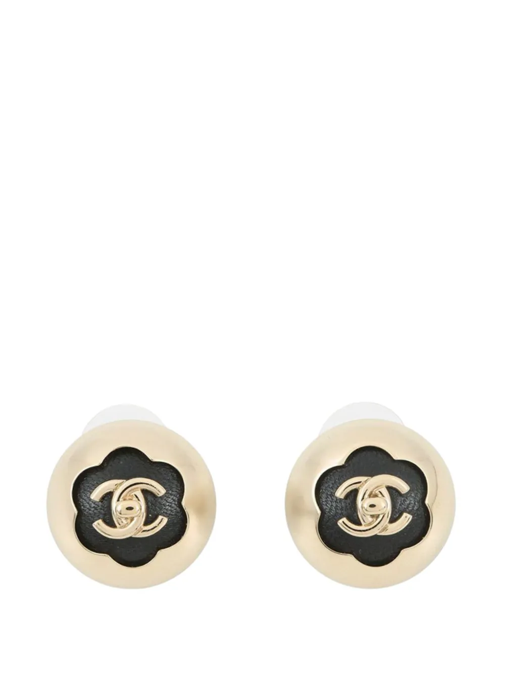 CHANEL Pre-Owned 2025 Gold Plated Leather CC Turnlock Dome Push Back Earrings costume earrings - Nero