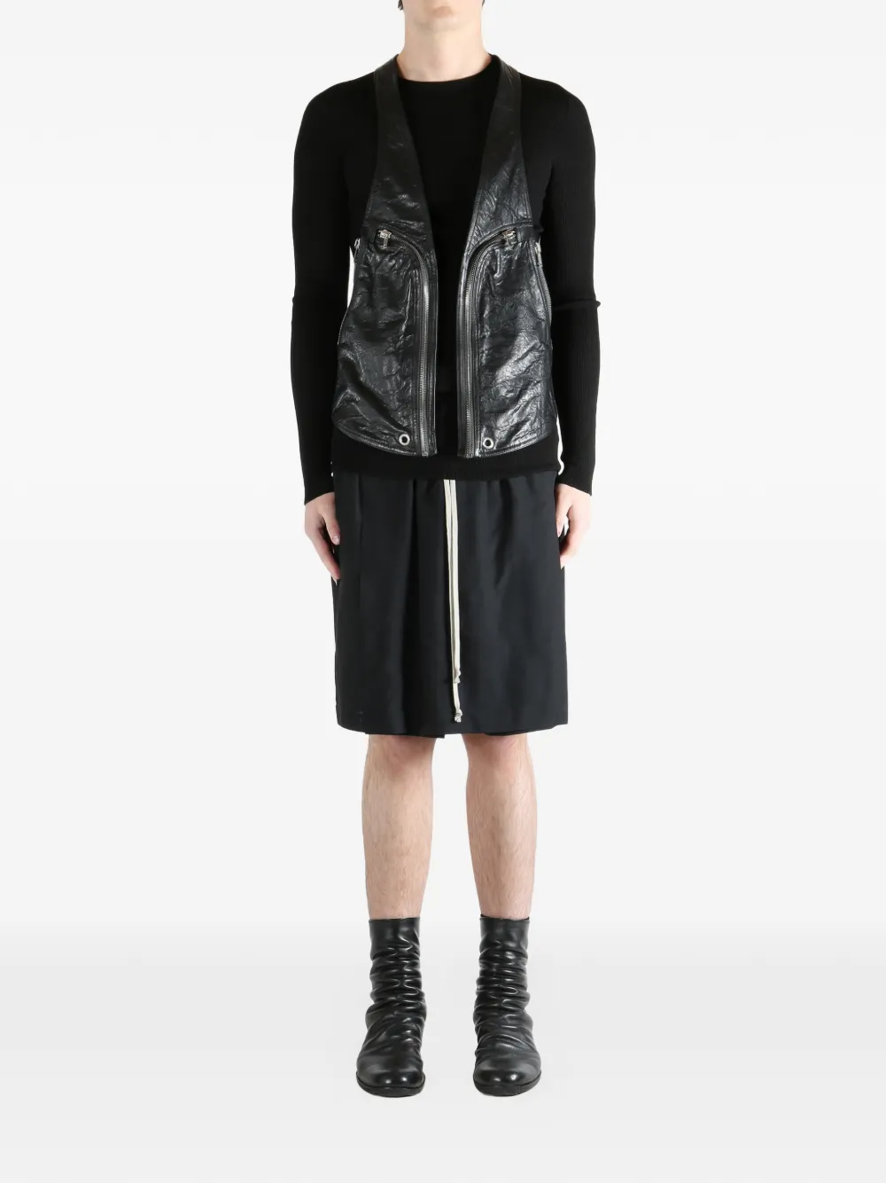 Rick Owens zip-up leather vest - Zwart