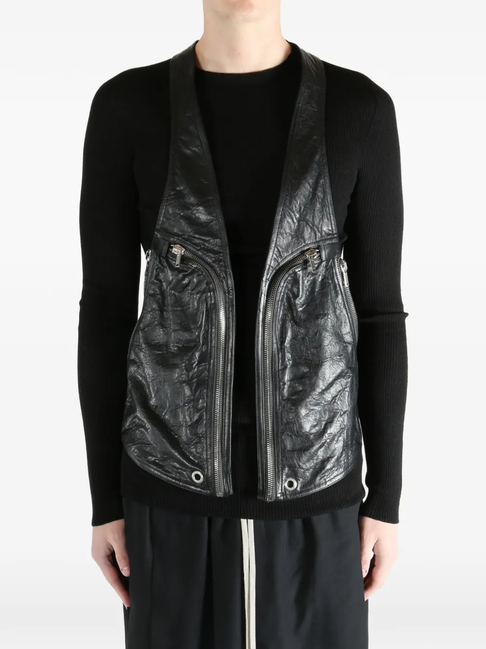 Rick Owens ジップアップ レザーベスト | ブラック | FARFETCH JP