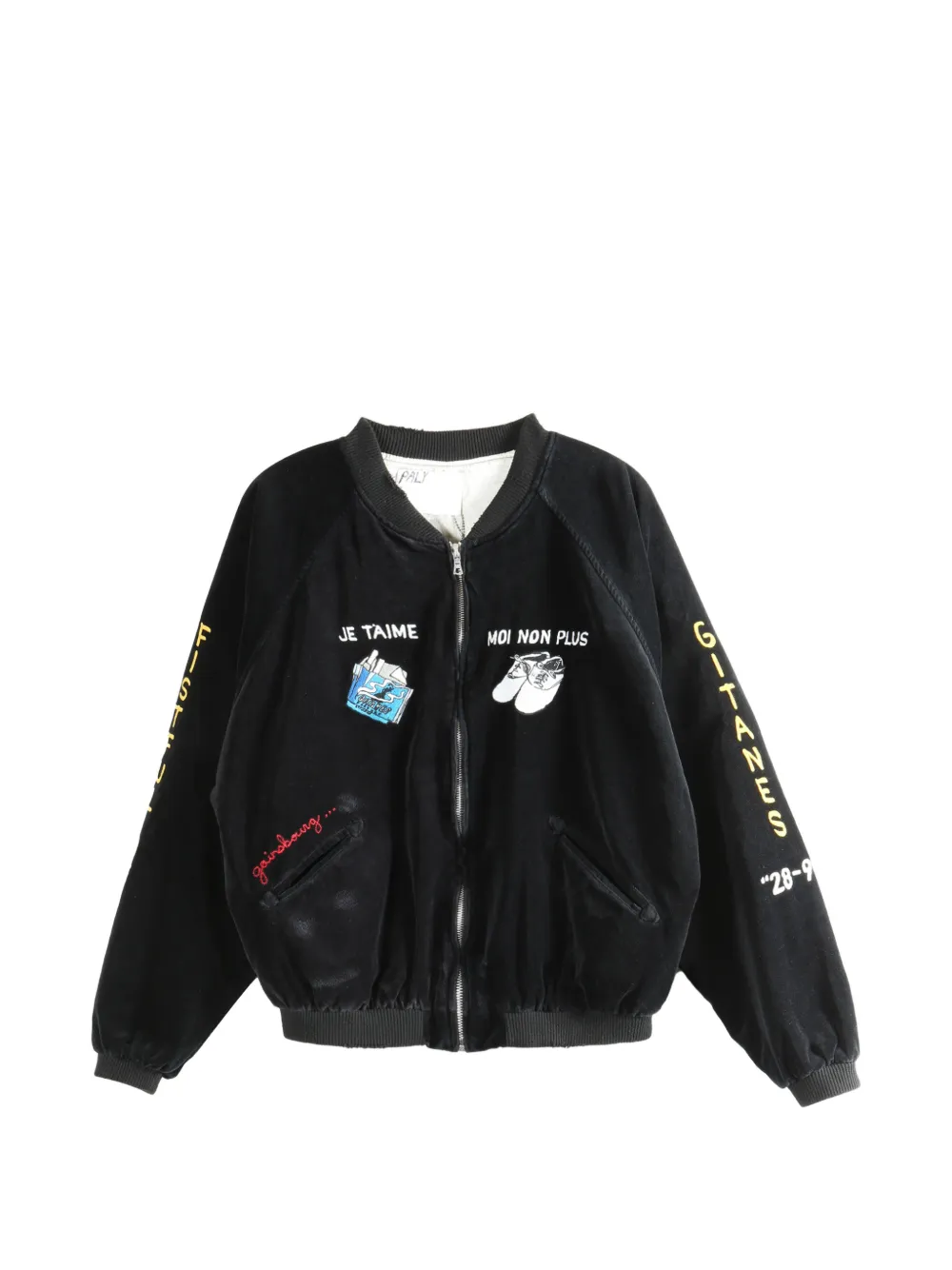 Paly embroidered velvet bomber jacket - Black
