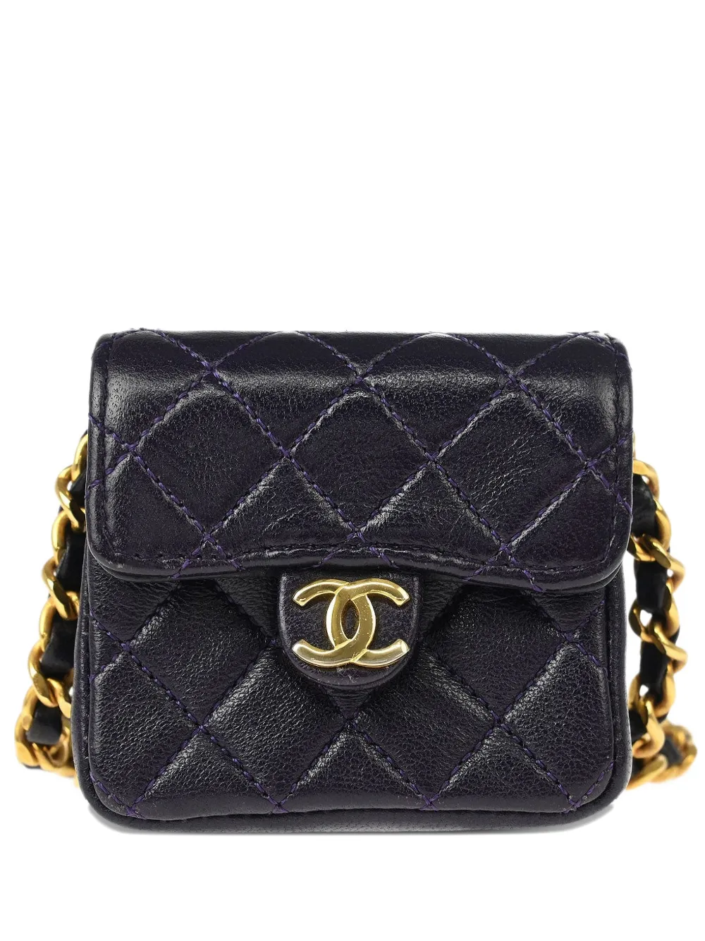 CHANEL Pre-Owned Borsa a spalla micro trapuntata con catena 1989-1991 - Viola