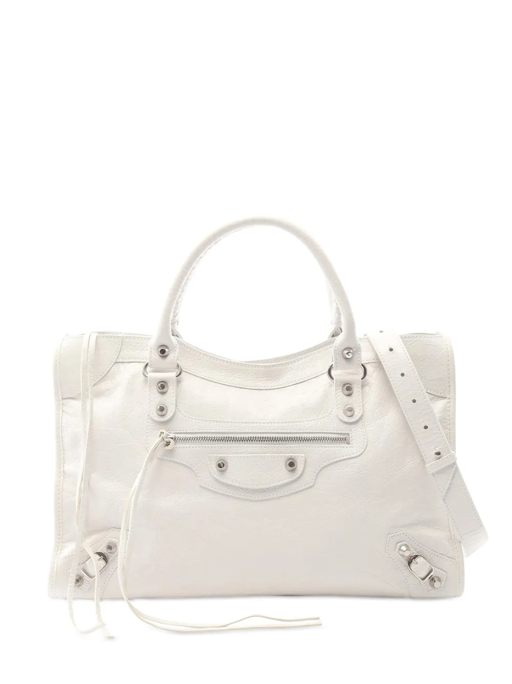 Balenciaga Pre-Owned 2010-2025 Medium Lambskin Motocross Classic City satchel - Bianco