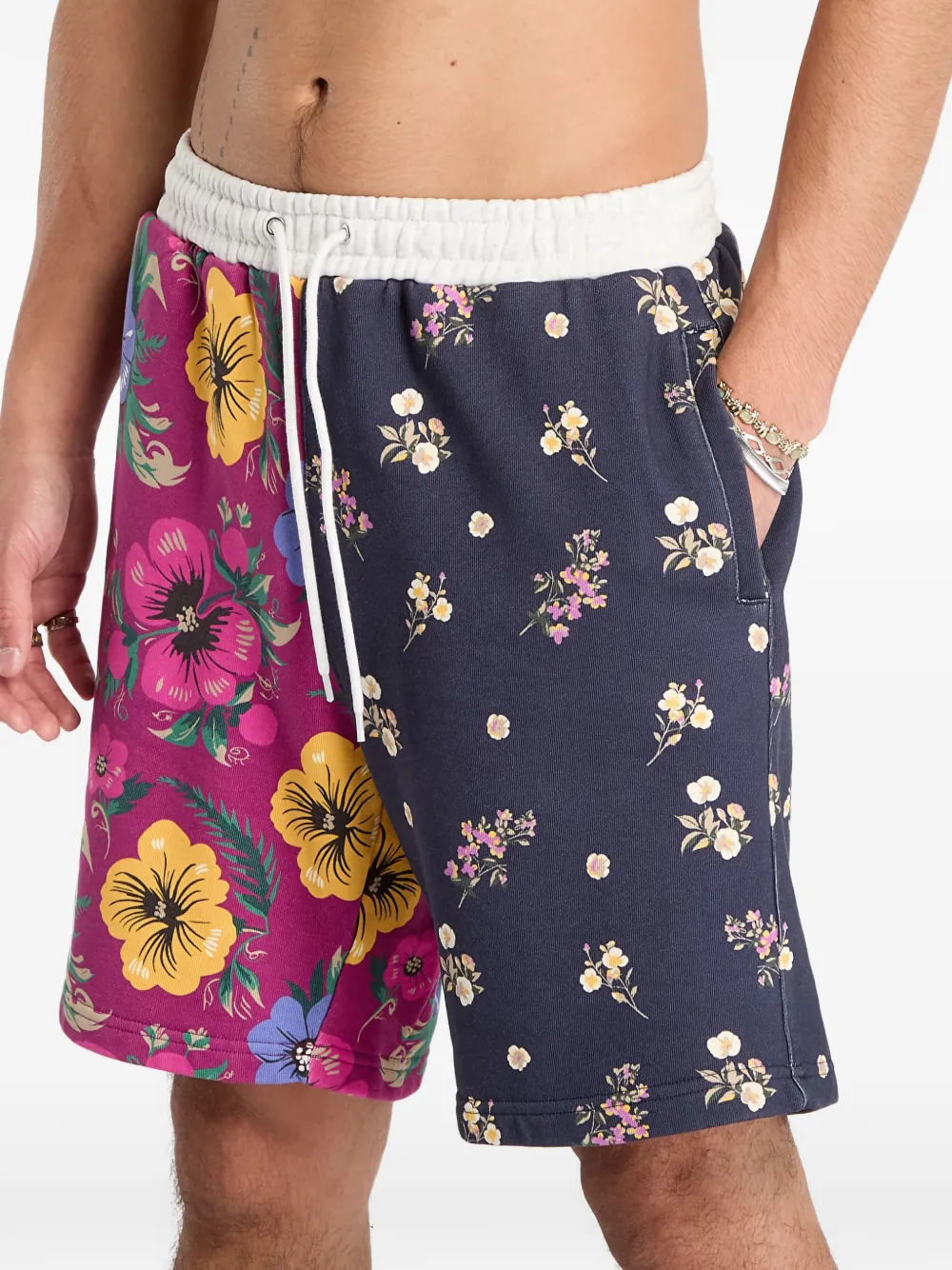  Patta Floral-print Patchwork Track Shorts - Blue 