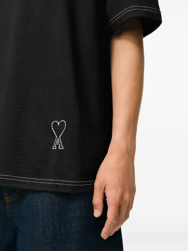 AMI Paris Ami De Coeur logo-detail Topstitching T-shirt | Black