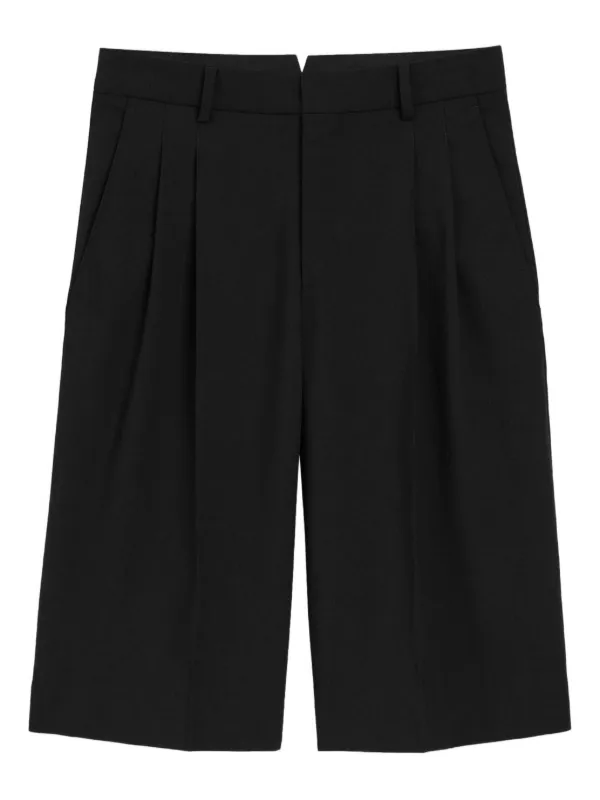 Ami Paris Wool Pleated Wide-leg Shorts in Black
