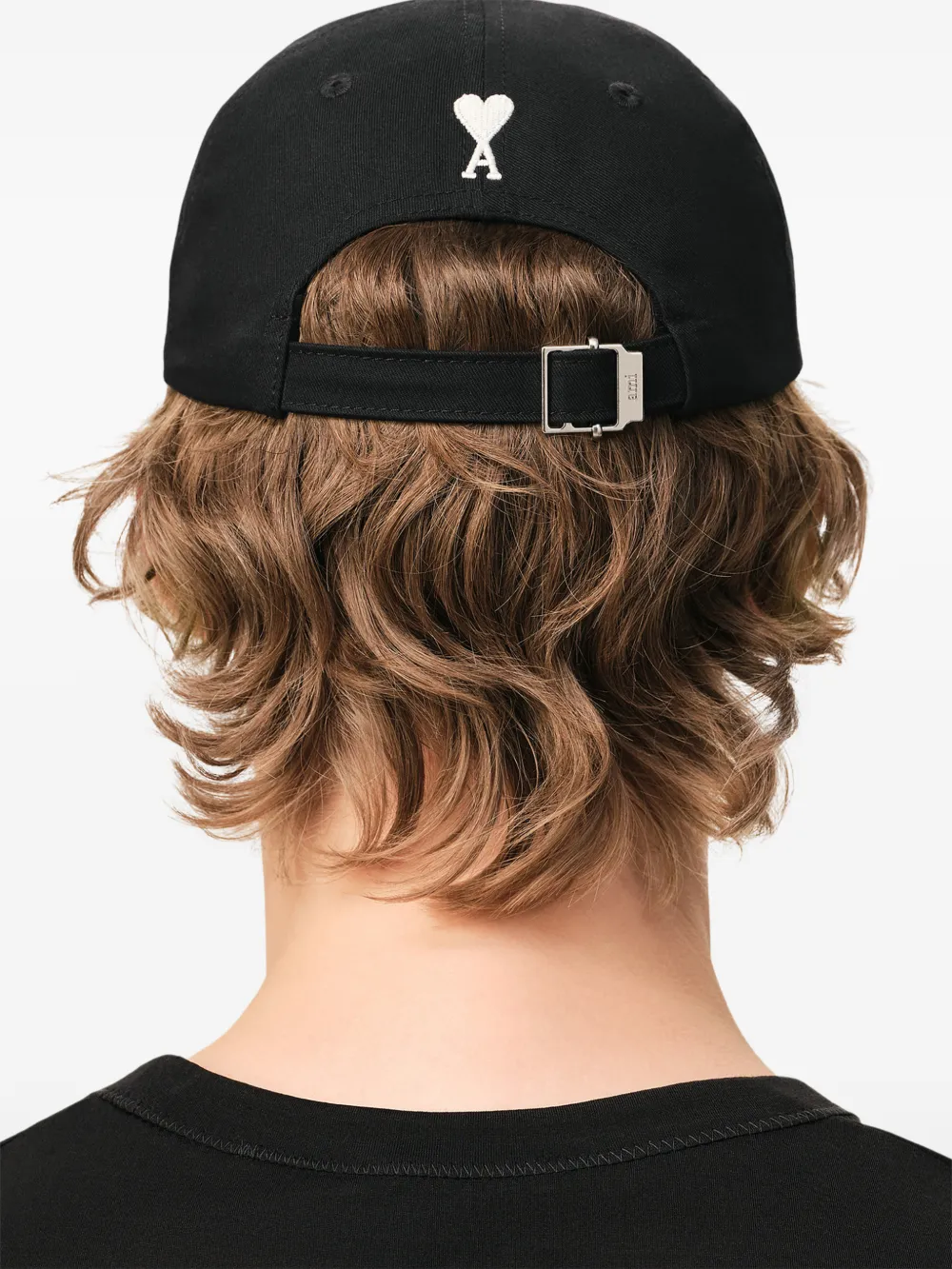 AMI Paris Honkbalpet met geborduurd logo en gesp Zwart
