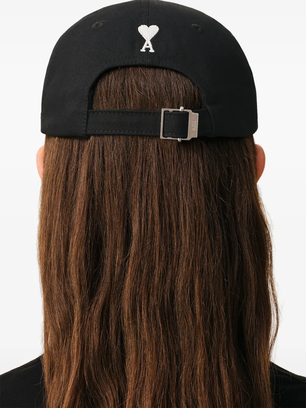 AMI Paris Honkbalpet met geborduurd logo en gesp Zwart