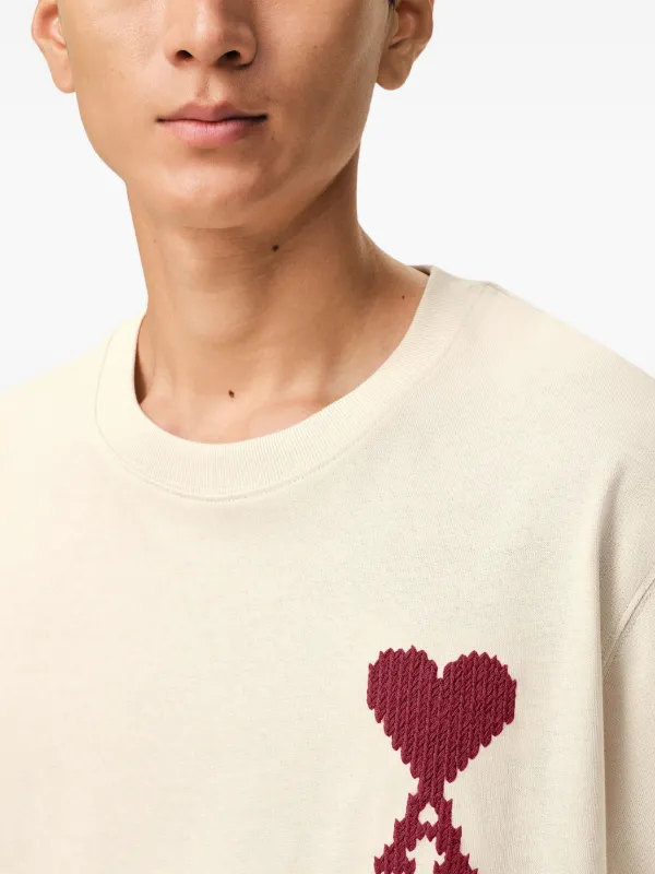AMI Paris Ami De Coeur logo-embroidered T-shirt | Neutrals | FARFETCH