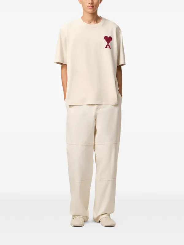 Ami Paris  Ami de Coeur Tシャツ AMI Paris Ami De Coeur logo-embroidered T-shirt | Neutrals | FARFETCH