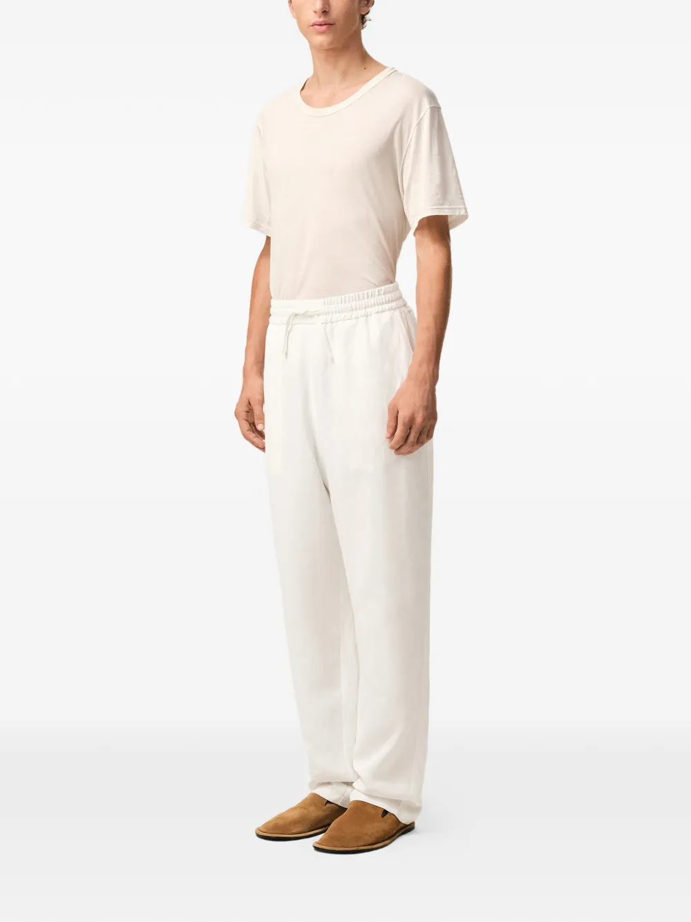 AMI Paris Broek met elastische taille en opgestikte zak Beige