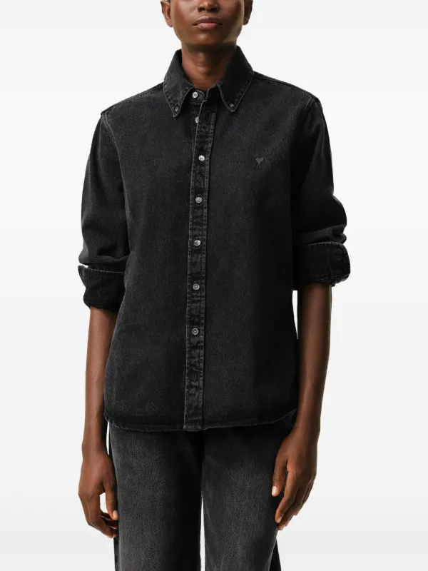 AMI Paris Camisa Ami De Coeur Com Abotoamento | Cinza | FARFETCH BR