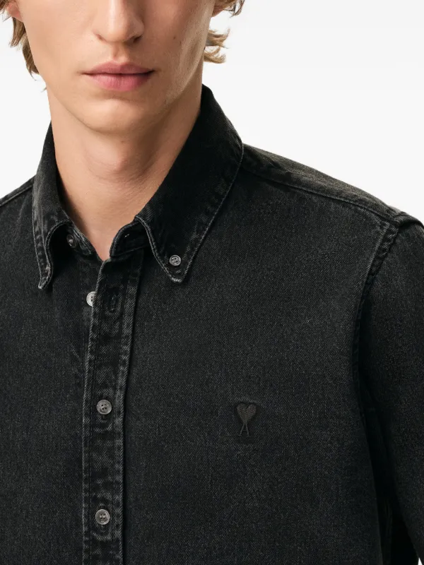 AMI Paris Camisa Ami De Coeur Com Abotoamento | Cinza | FARFETCH BR