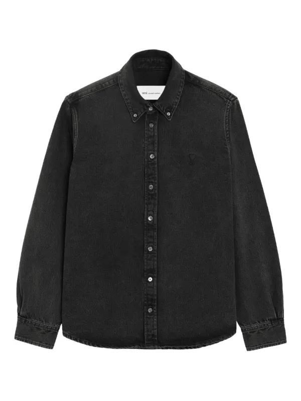 AMI Paris Camisa Ami De Coeur Com Abotoamento | Cinza | FARFETCH BR