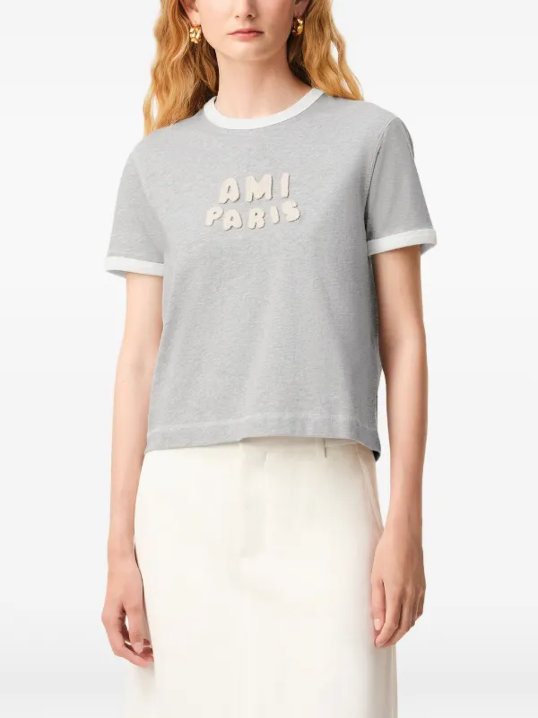 AMI Paris Logo Appliqué T-shirt | Grey | FARFETCH ZA