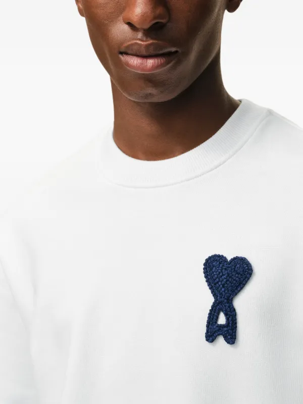 AMI Paris Cotton Knitted Ami De Coeur Sweatshirt | White | FARFETCH