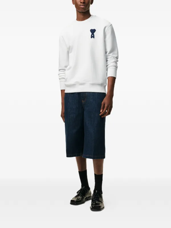 AMI Paris Cotton Knitted Ami De Coeur Sweatshirt | White | FARFETCH