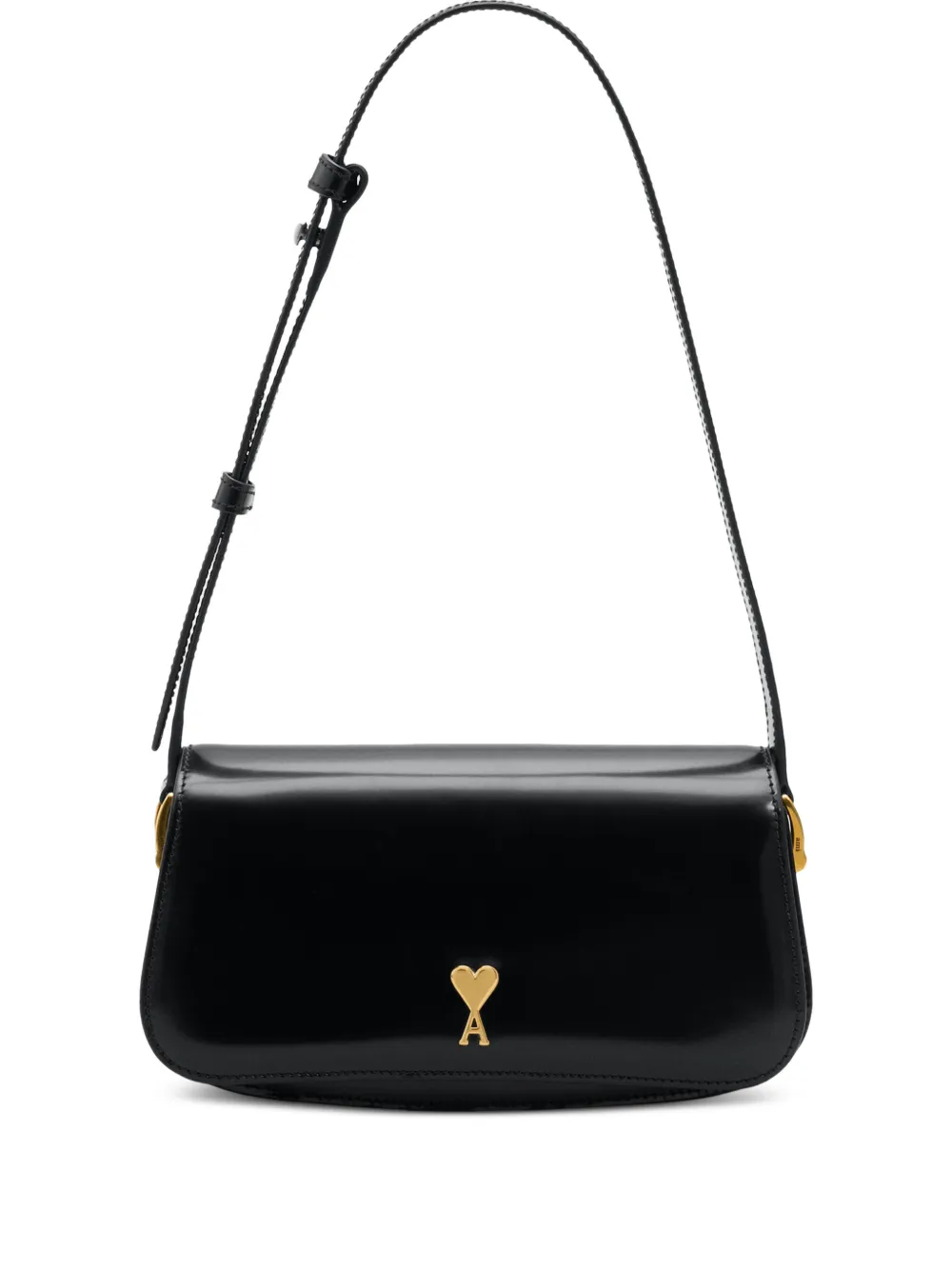 AMI Paris heart stud leather shoulder bag - Nero