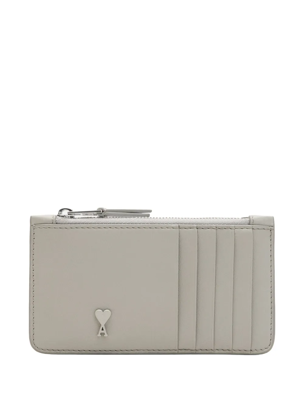 Ami Alexandre Mattiussi Zipped Coeur Leather Cardholder In Gray