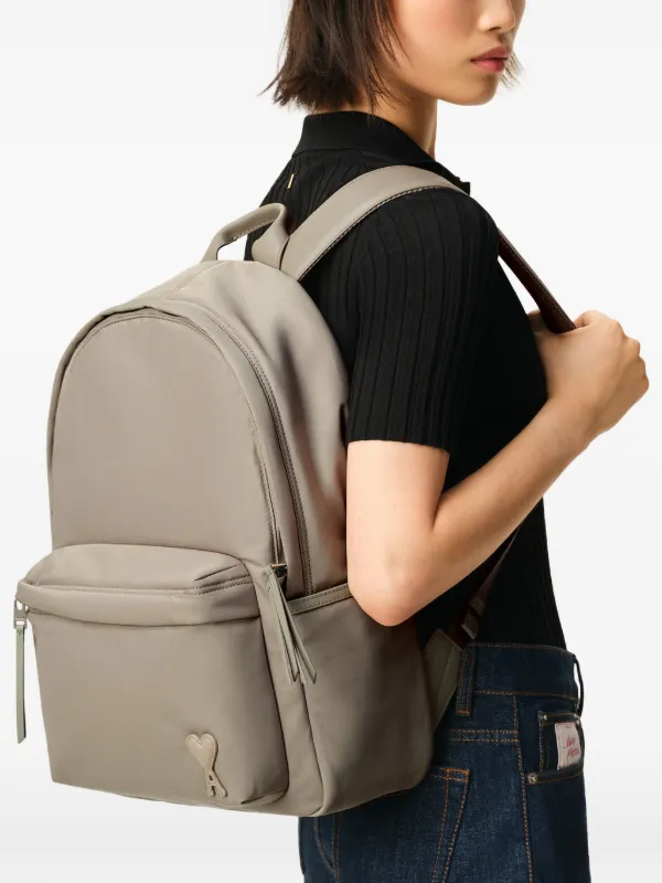 AMI Paris Marcel Padded logo-patch Backpack | Grey | FARFETCH SG