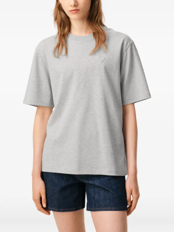 AMI Paris Cotton Ami De Coeur Embossed T-shirt | Grey | FARFETCH