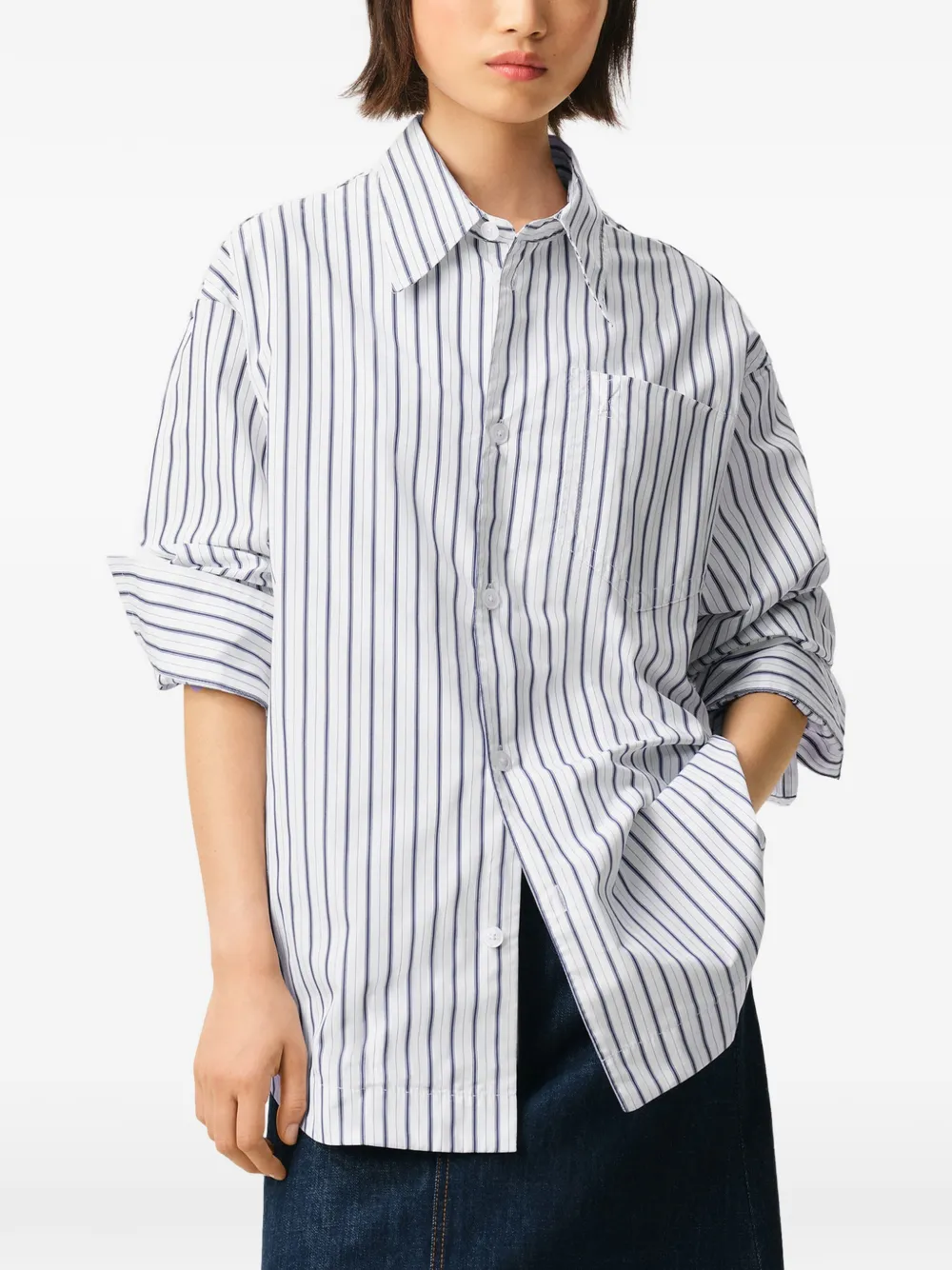 AMI Paris Ami De Coeur gestreept shirt met borstzak Wit