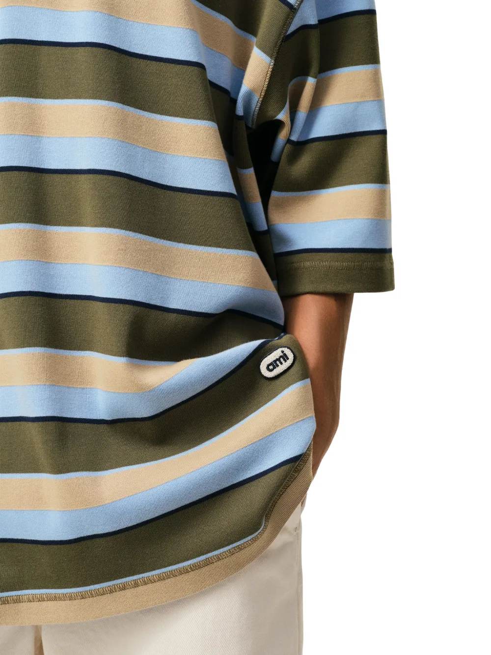 AMI Paris Gestreept poloshirt met Ami-patch Groen
