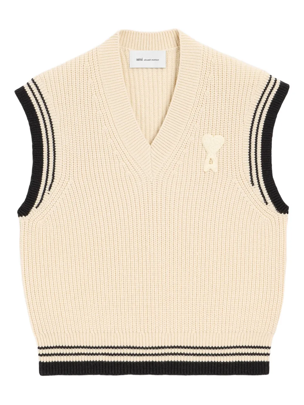 AMI Paris Geripptes Top mit V-Ausschnitt - Nude