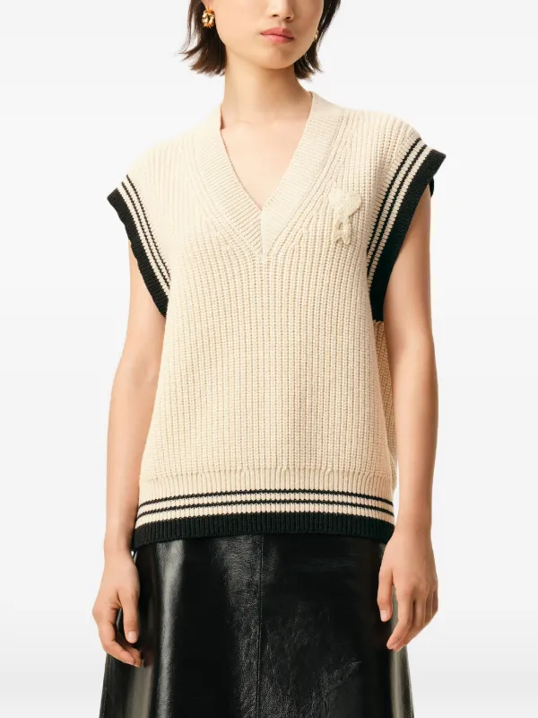 AMI Paris Ami De Coeur Vネック ベスト | ニュートラル | FARFETCH JP