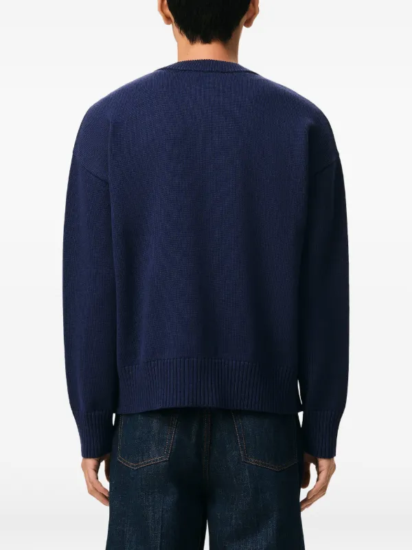 AMI Paris Ami De Coeur Intarsia Crewneck Cardigan | Blue | FARFETCH