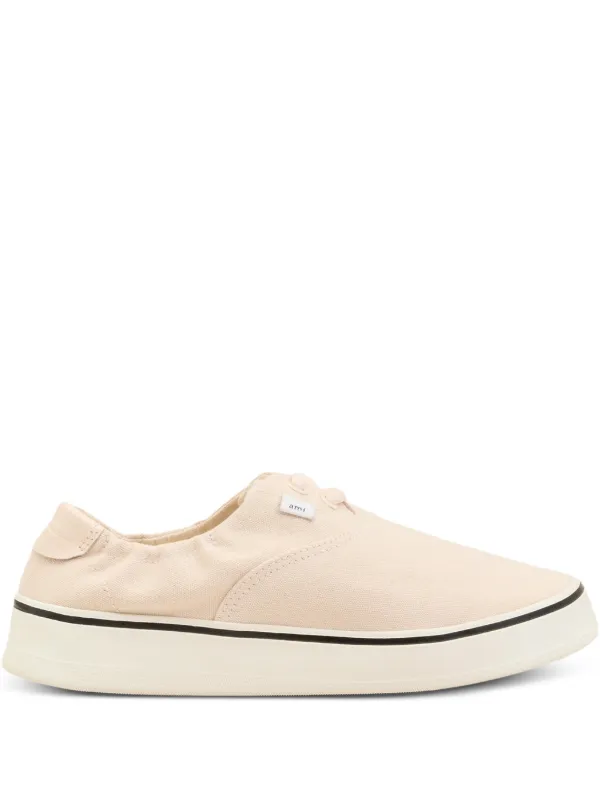 Ami Paris Washed Canvas Tennis Sneakers in Neutrals