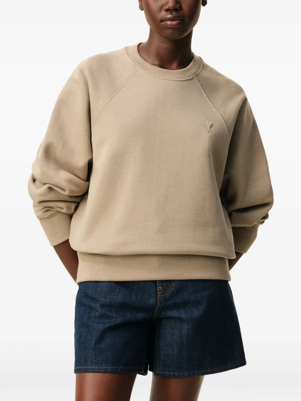 AMI Paris Sweater met logo Beige