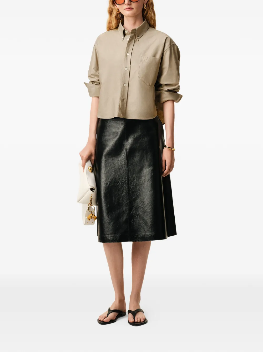 AMI Paris Cropped blouse met reliëf - Beige