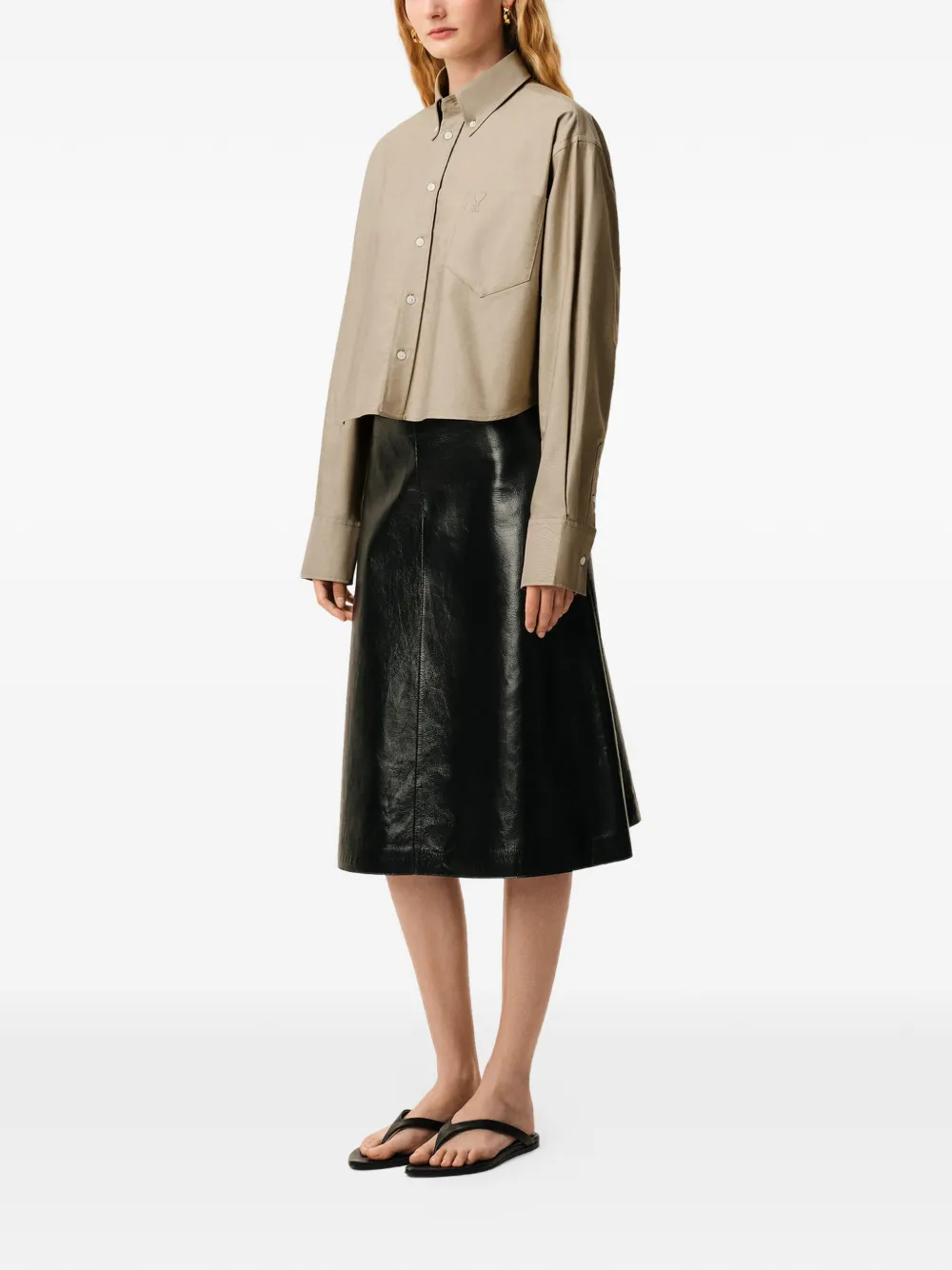  Ami Paris Ami De Coeur Embossed Cropped Shirt - Neutrals 