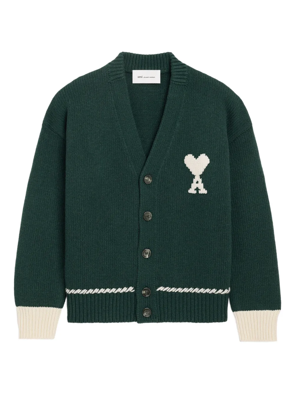 AMI Paris Ami de Coeur Cardigan mit Stickerei - Grün