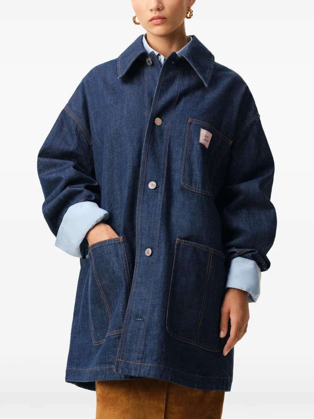 AMI Paris Denim jack met label Blauw