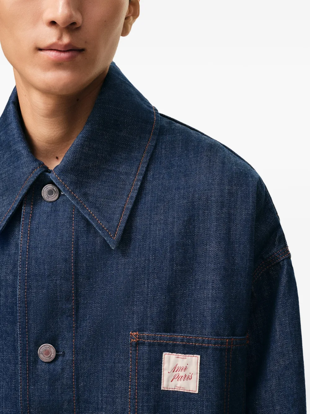 AMI Paris Denim jack met label Blauw