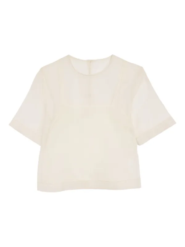 Ami Paris Silk Short Sleeves Sheer with Undertop Top in White