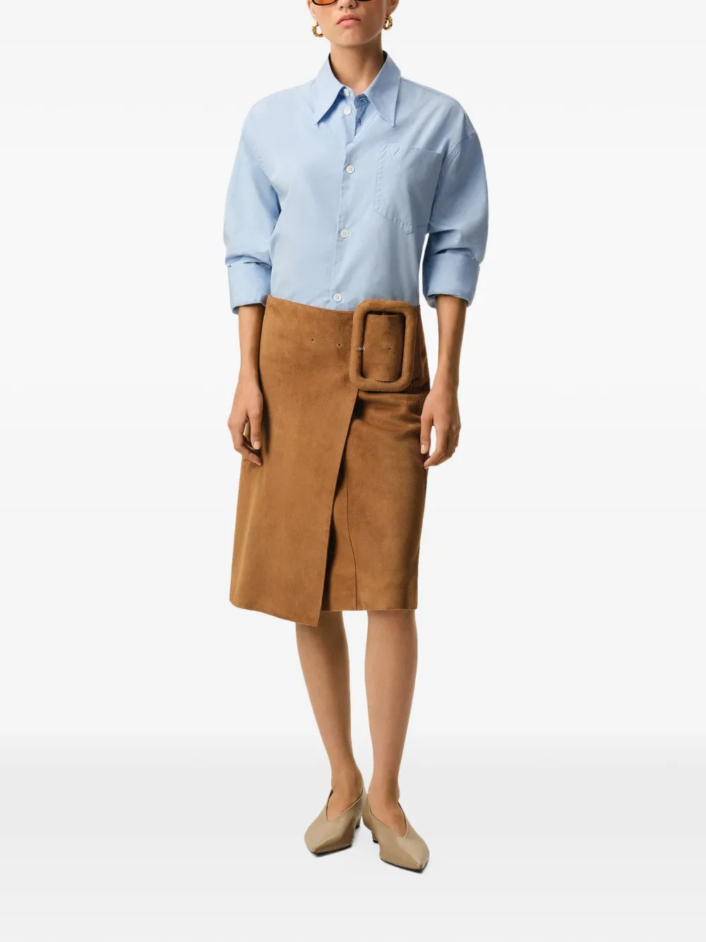  Ami Paris Belted A-line Midi Skirt - Brown 