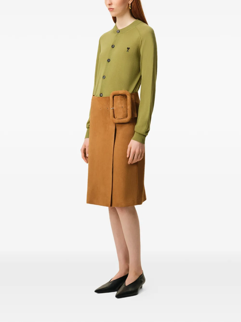  Ami Paris De Coeur Button Appliqué Cardigan - Green 