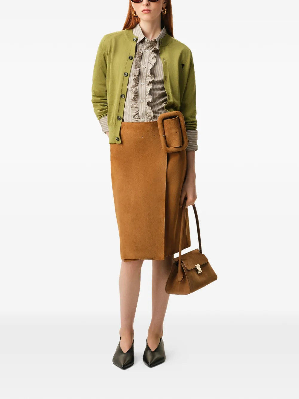  Ami Paris De Coeur Button Appliqué Cardigan - Green 