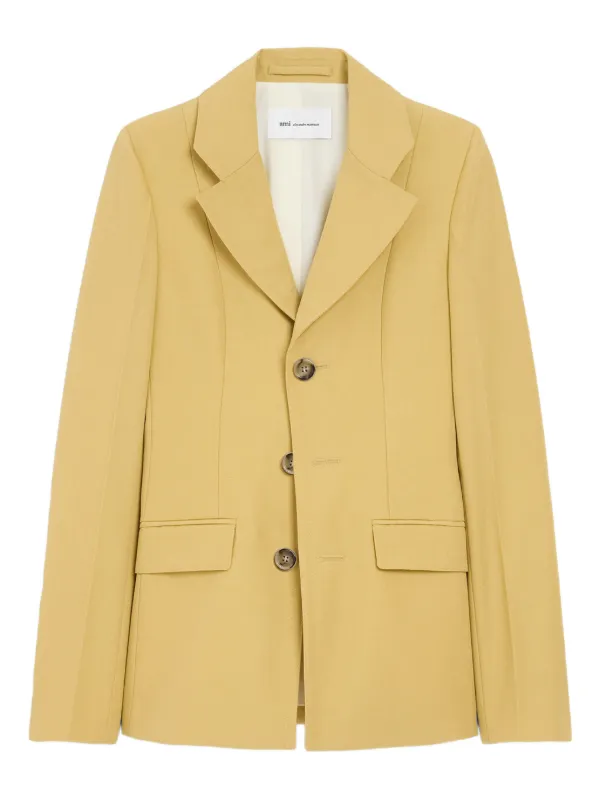 Ami Paris New Wool Single Breasted Fitted Jacket in Yellow